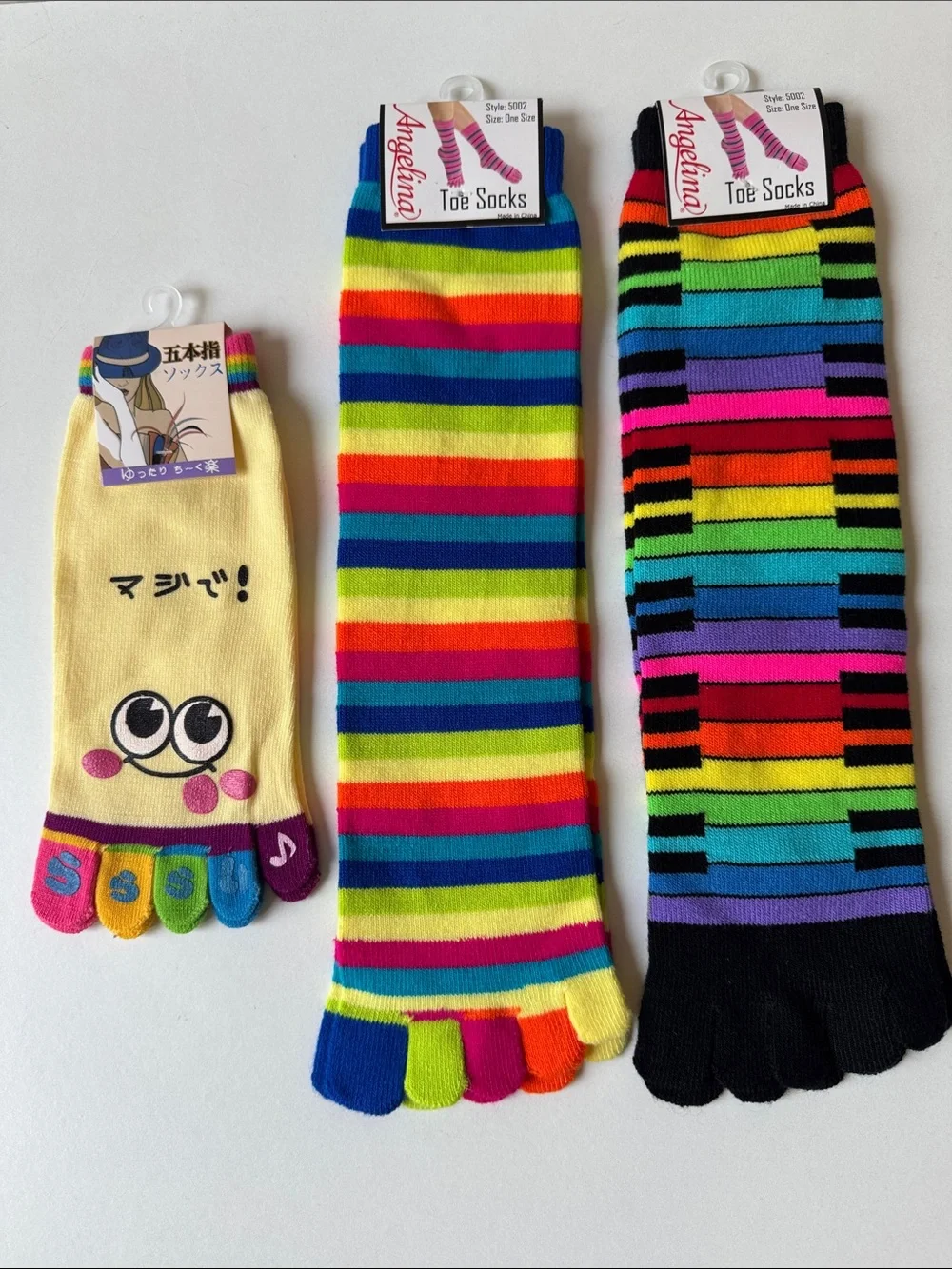 NEW Angelina Multicolor Striped Toe Socks - Rainbow Stripes